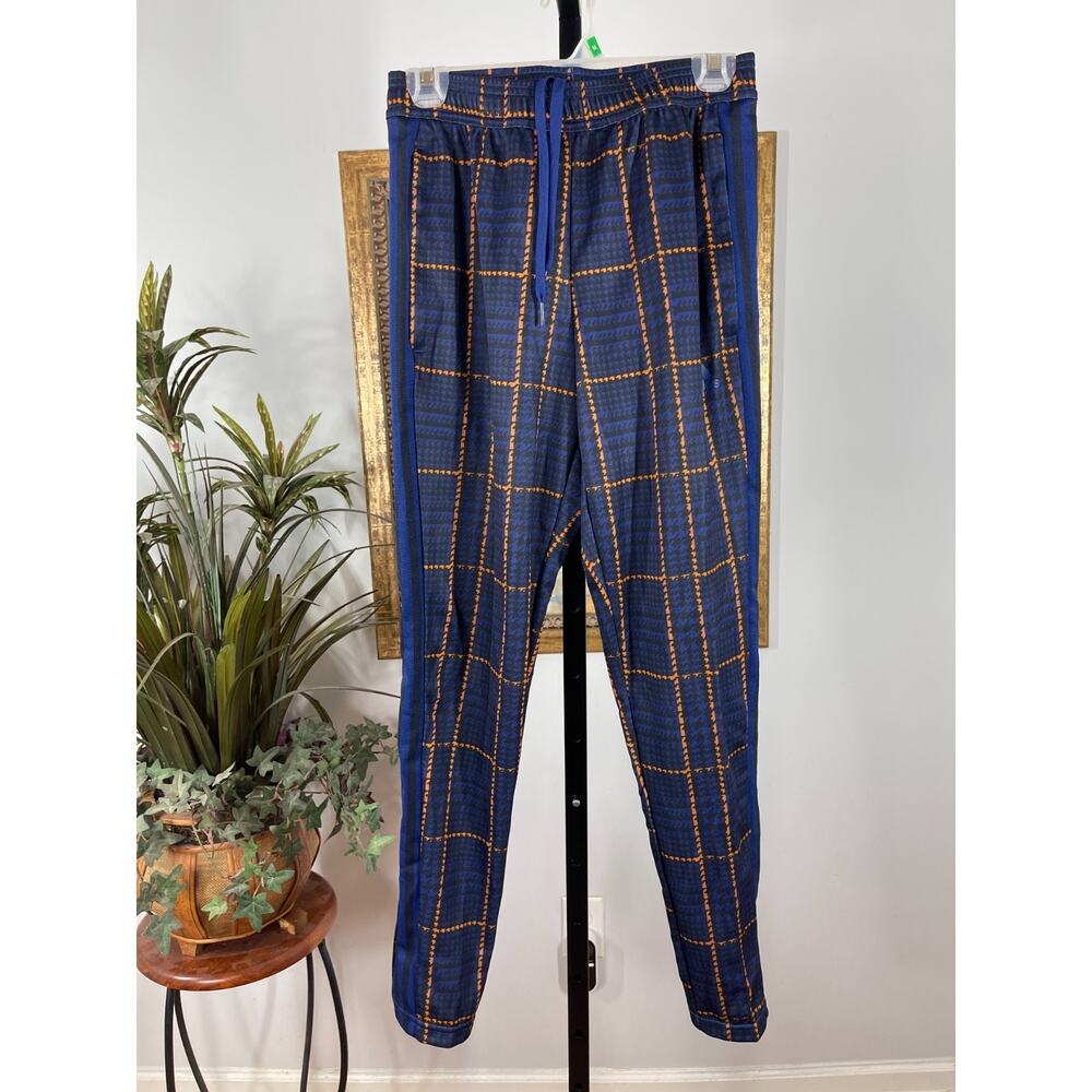 adidas Track Pants Women's Small Blue Plaid Athleisure Streetwear Maximalist